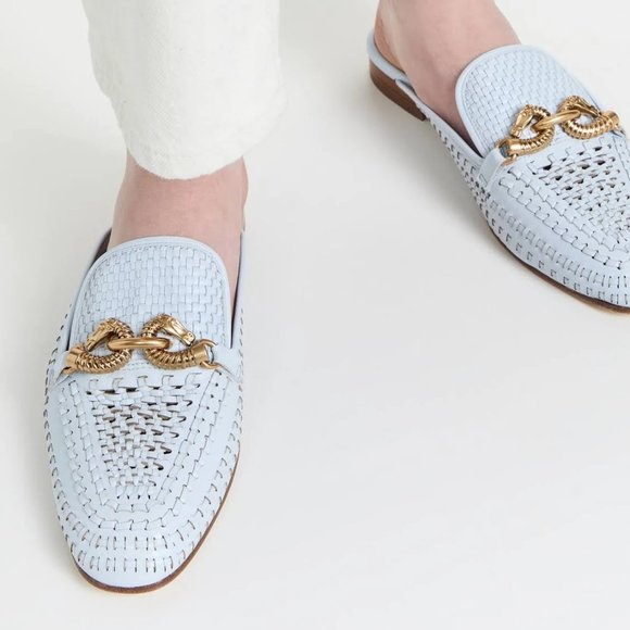 Tory Burch $348 Jessa Woven Backless Loafer Icy Blue Crisp 6 10 - Picture 13 of 16